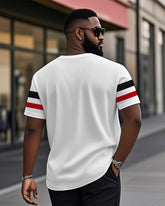 Men's Plus Size Daily Casual Black And Red Stripe Alphabet Print Henry Collar Button Short Sleeve T-Shirt